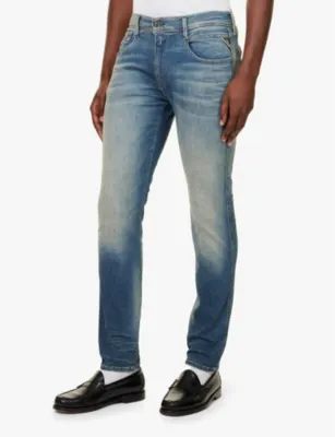 REPLAY Anbass Hyperflex whiskering straight-leg slim fit stretch-denim jeans - 31/30 in MEDIUM BLUE, additional product view 3