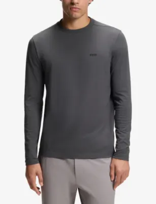 BOSS Brand-Print Long-Sleeved Stretch-Cotton T-Shirt detail 3
