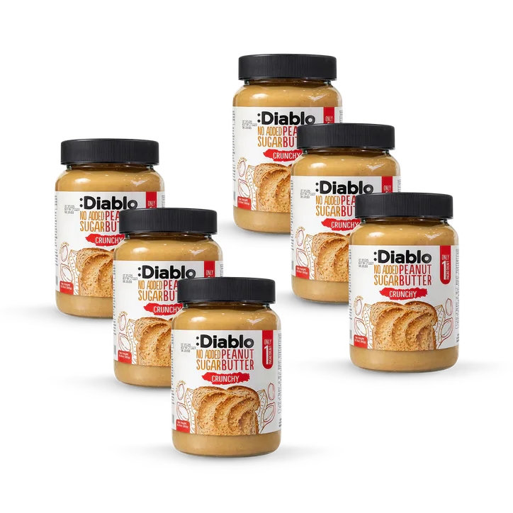 Diablo No Added Sugar Crunchy Peanut Butter 350g Pack of 6