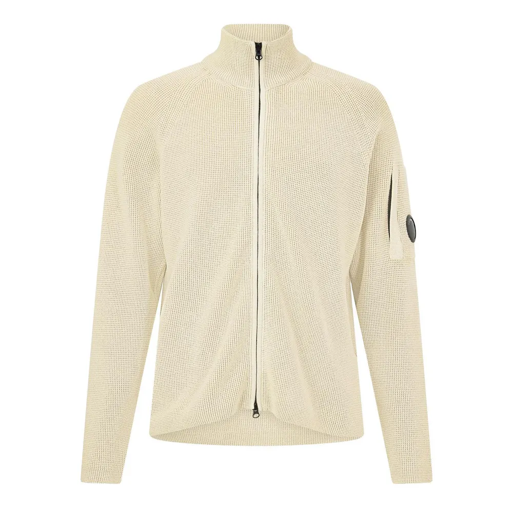 CP Company Men's Waffle Cotton Funnel-Neck Full-Zip Knitted Top