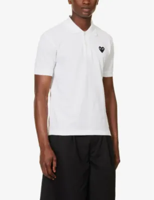 COMME DES GARCONS PLAY Heart-print ribbed-trim cotton polo shirt detail 3