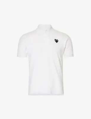 COMME DES GARCONS PLAY Heart-print ribbed-trim cotton polo shirt