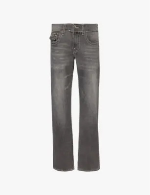 TRUE RELIGION Ricky Big T Flap exposed-stitching straight-leg slim-fit stretch-denim blend jeans