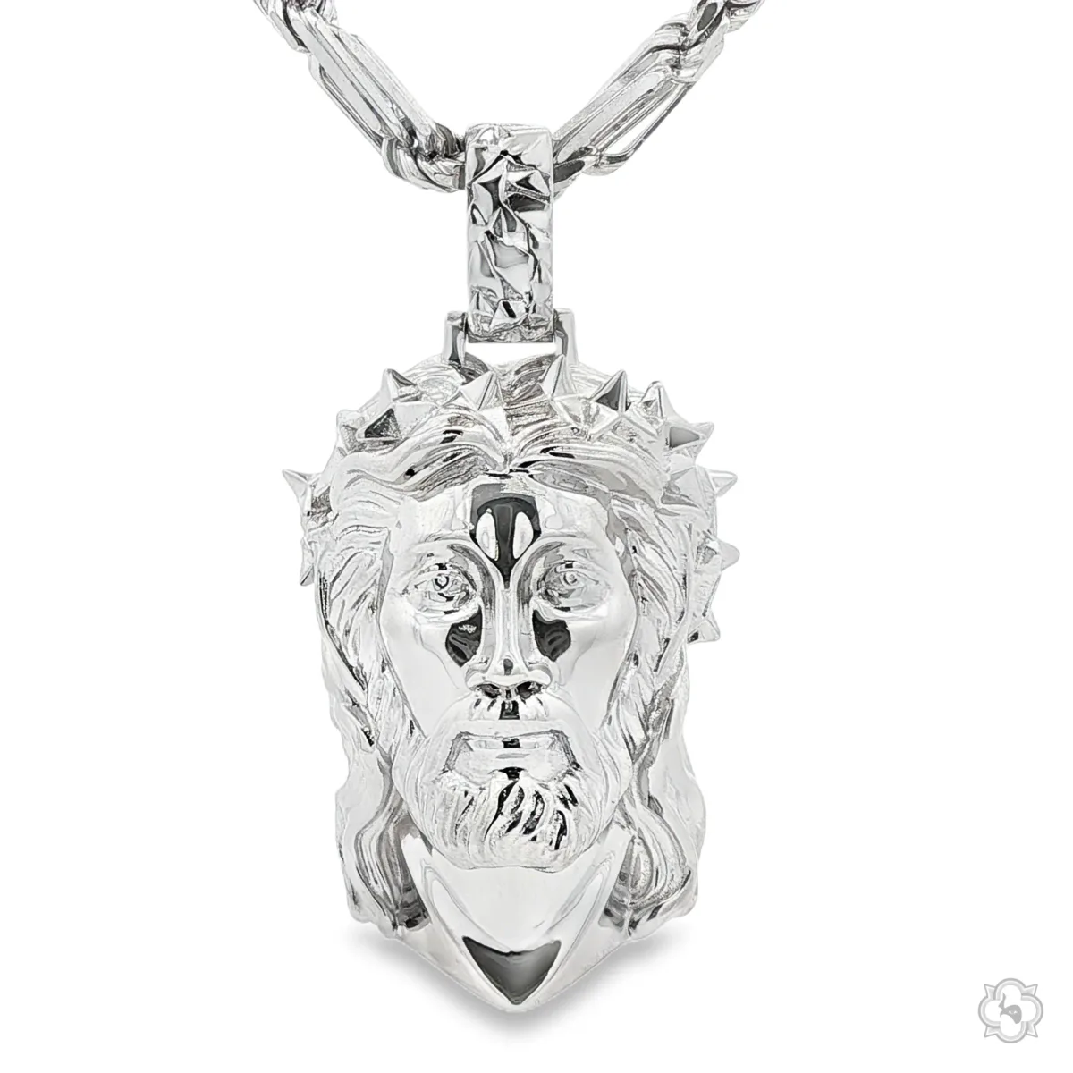 MARYAM - For Him SILVER .925 Silver Spikes Crown Jesus Head Pendant & Milano Rope chain Set 71183 in 24 Inches – Pendant Set