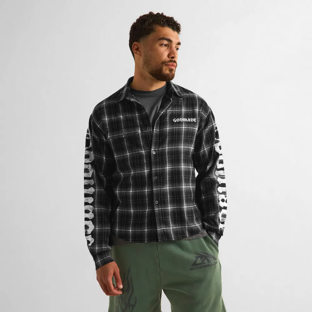 God Made Men's Long Sleeve Patterned Shirt in BLACK/ GREY, additional product view 3