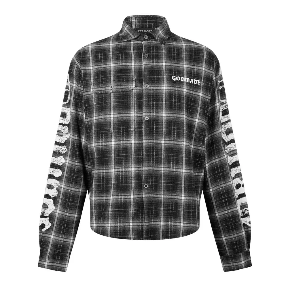 God Made Men's Long Sleeve Patterned Shirt in BLACK/ GREY – Clothing