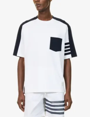 THOM BROWNE Contrast-Panel Oversized Cotton T-Shirt detail 3