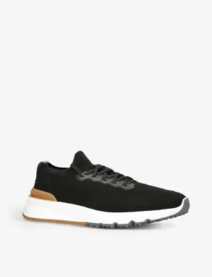 BRUNELLO CUCINELLI Logo-detail low-top cotton-knit trainers - EUR 44 / 10 UK MEN in BLACK, additional product view 3