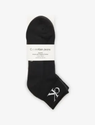 CALVIN KLEIN Monogram Stretch-Cotton Quarter Socks Pack of Two - GREY MELANGE - 5.5-8