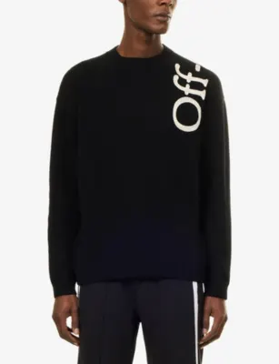 OFF-WHITE Vertical Bookish Wool-Blend Knit Jumper in BLACK, additional product view 3