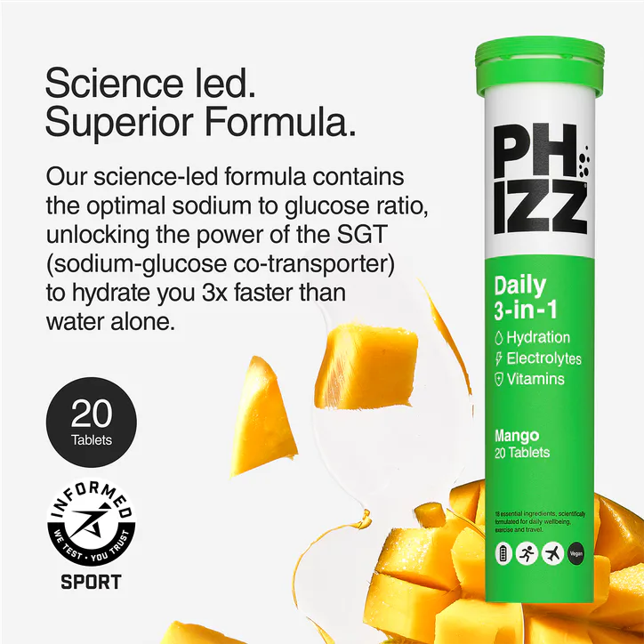 Phizz Daily 3in1 Hydration Electrolytes and Vitamins Effervescent Mango 20 Tablets detail 3