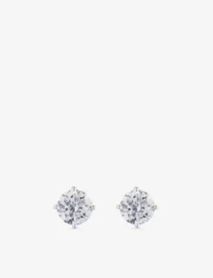 GLD Round-Cut Diamond 14ct White-Gold Rhodium-Plated Stud Earrings