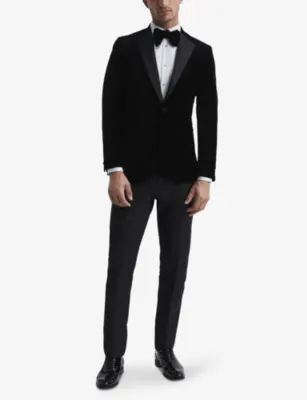 REISS Ace single-breasted stretch-velvet blazer detail 2