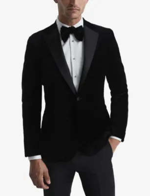 REISS Ace single-breasted stretch-velvet blazer detail 3