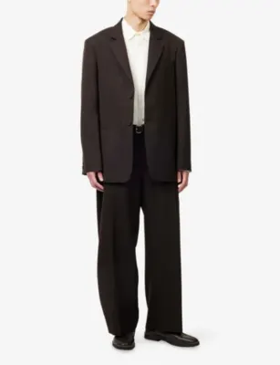 STUDIO NICHOLSON Fume Curved-Leg Cotton-Blend Trousers in COFFEE, additional product view 2