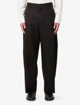 STUDIO NICHOLSON Fume Curved-Leg Cotton-Blend Trousers in COFFEE, additional product view 3