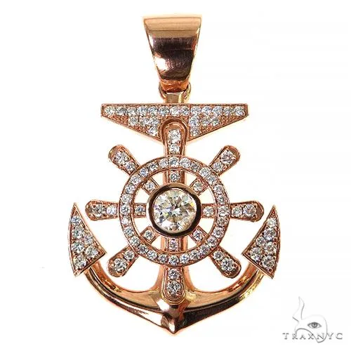 RINA - For Him CUSTOM 14K Yellow Gold Pave Bezel Diamond Anchor Charm Pendant 63957 in Rose Gold – Pendant