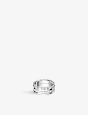 BOUCHERON Quatre Double White Edition small 18ct white-gold, white hyceram and 0.26ct round-brilliant cut diamond ring - M