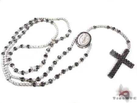 RINA - For Him CUSTOM Black and White Gold Diamond Rosary 19027 in Rose Gold / 18 Inches – Pendant Set