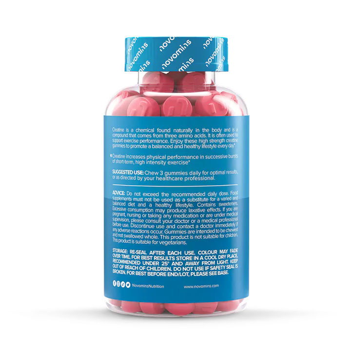 Novomins Creatine 5000mg Strawberry Flavoured Sugar Free 90 Gummies detail 2