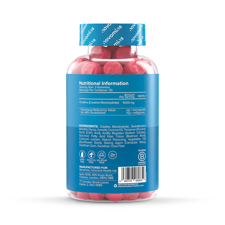 Novomins Creatine 5000mg Strawberry Flavoured Sugar Free 90 Gummies detail 3