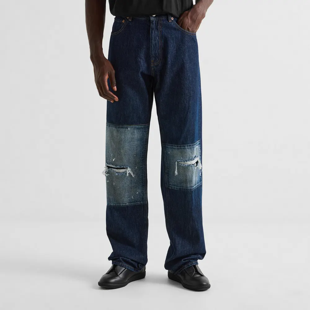MM6 Maison Margiela Straight Leg Patched Up Jeans in Blue, additional product view 3