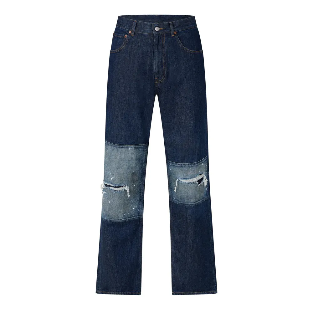 MM6 Maison Margiela Straight Leg Patched Up Jeans in Blue – Clothing