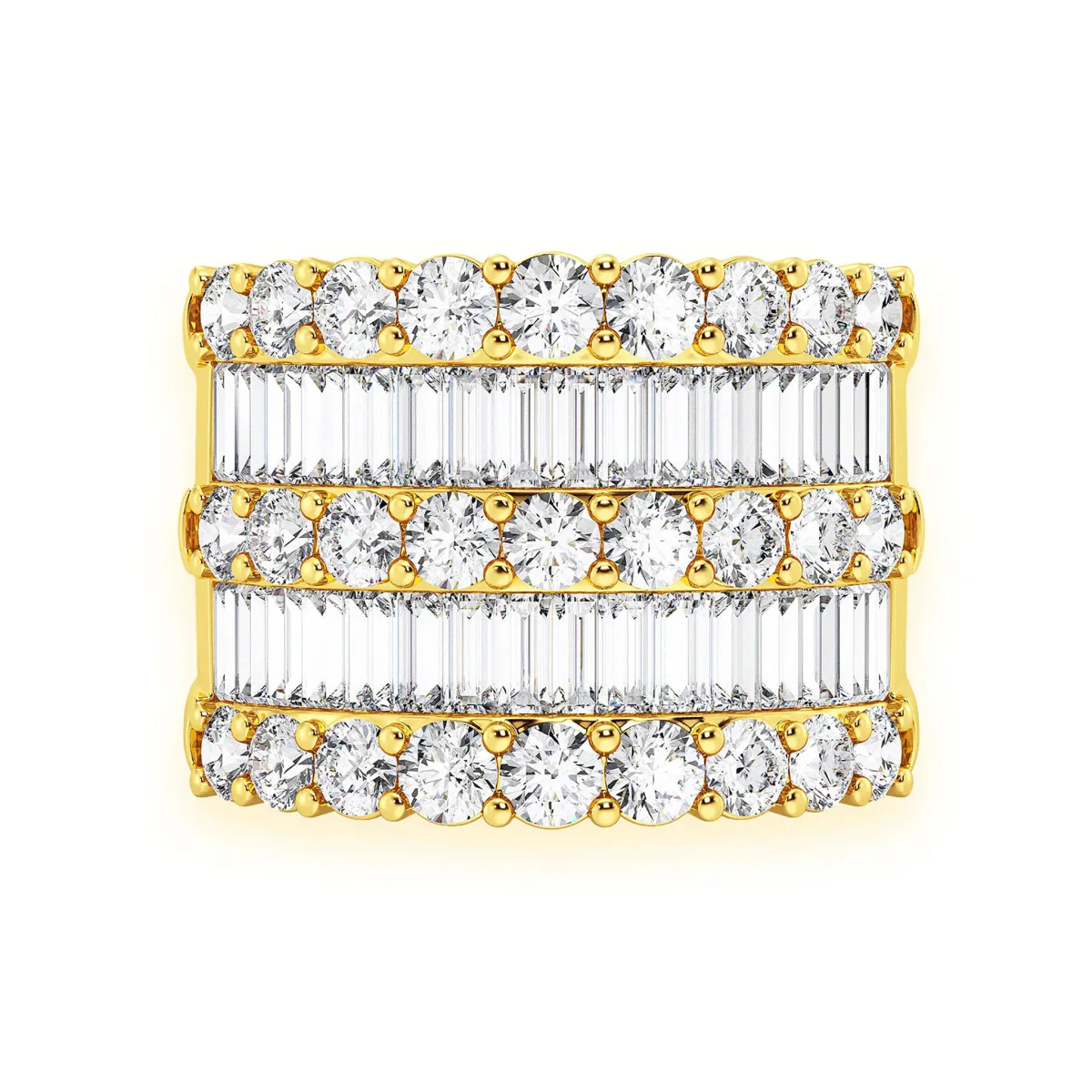 For Him Three Row Round & Baguette Ring in Yellow Gold / Natural Diamond – Ring