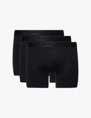CALVIN KLEIN Mid-Rise Branded Pack Of Three Stretch-Woven Boxer Briefs - Black