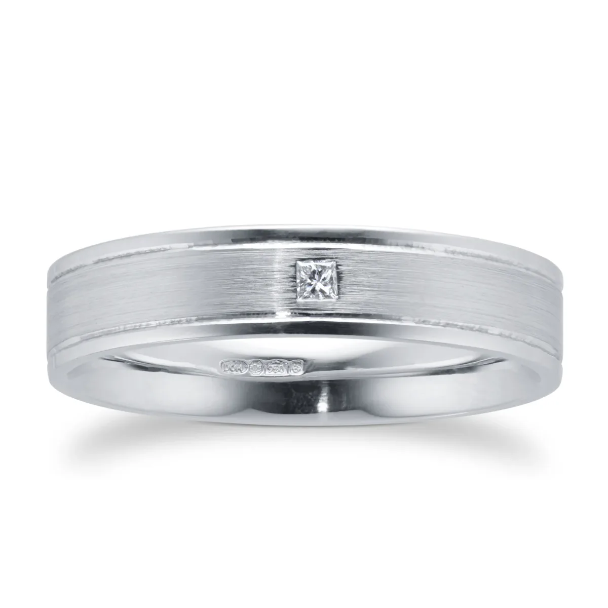 For Him Platinum 5mm 0.05ct Diamond Court Wedding Ring