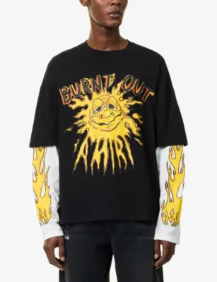 AMIRI Burnt Out Layered-Sleeve Cotton-Jersey T-Shirt detail 3