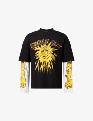 AMIRI Burnt Out Layered-Sleeve Cotton-Jersey T-Shirt