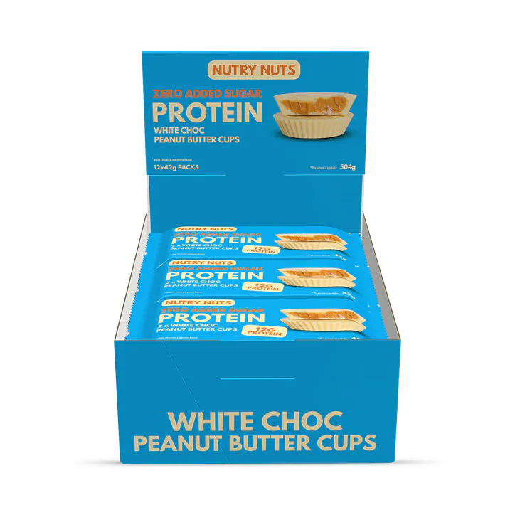 Nutry Nuts CUPS White compound with peanut filling - HIGH PROTEIN (2x21)g 12 Pack detail 2