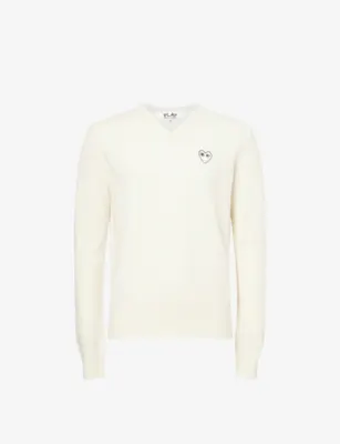 COMME DES GARCONS PLAY Heart-Embroidered Knitted Wool Jumper - LIGHT CAMEL detail 2