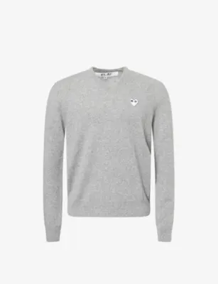 COMME DES GARCONS PLAY Heart-Embroidered Knitted Wool Jumper - LIGHT CAMEL detail 3