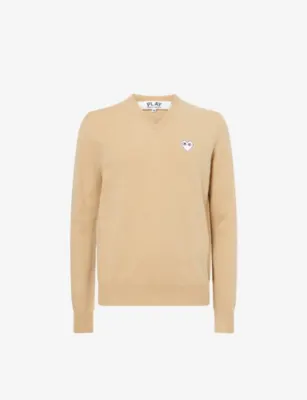 COMME DES GARCONS PLAY Heart-Embroidered Knitted Wool Jumper - LIGHT CAMEL