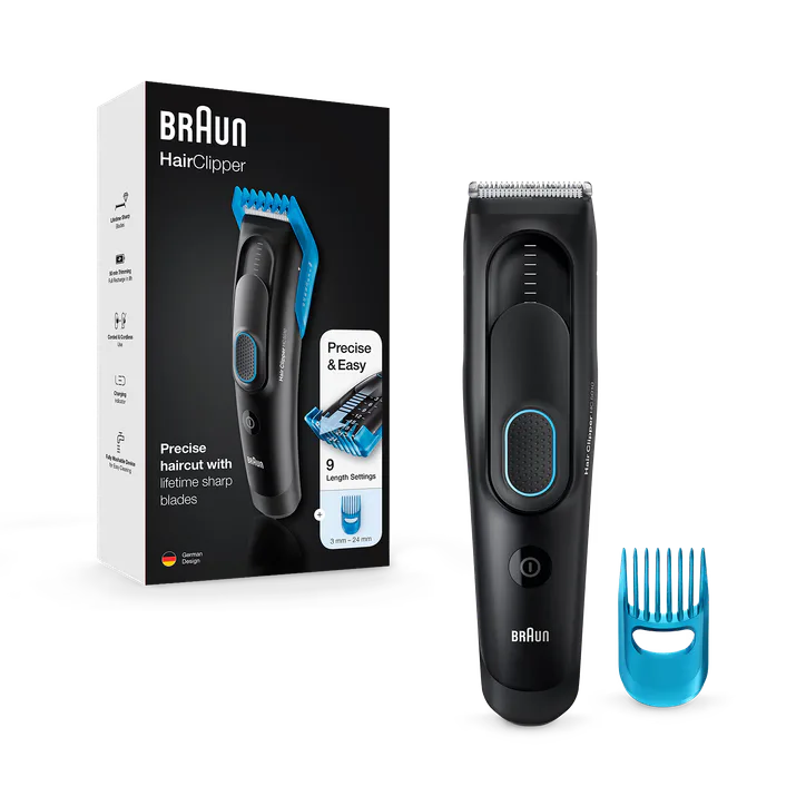 BRAUN Hair Clipper Series 5, Lifetime Sharp Blade, 9 Lengths, HC5010, Black