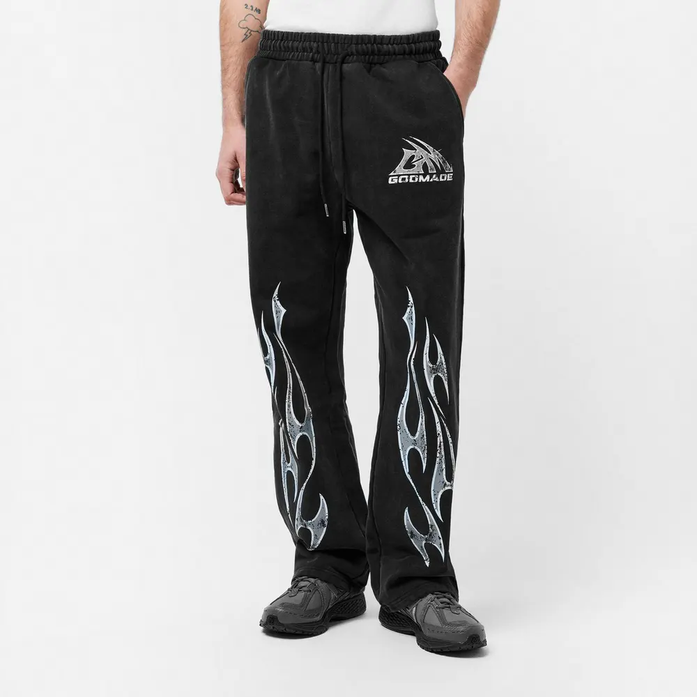 God Made Gm Logo Sweatpants in Washed Black, additional product view 3