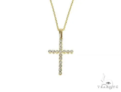 MARYAM - For Him Factory (Mass Production) 14K Gold Diamond Cross Set 66287 in Rose / 18 Inches – Pendant Set