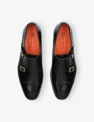 SANTONI Adrian Leather Monk Shoes - EUR 40.5 / 6.5 UK MEN in BLACK, additional product view 2