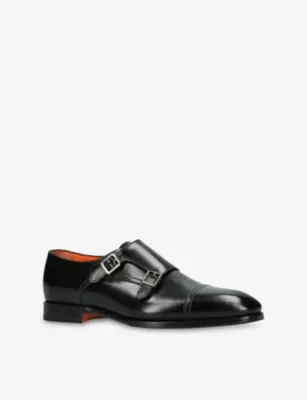 SANTONI Adrian Leather Monk Shoes - EUR 40.5 / 6.5 UK MEN in BLACK, additional product view 3