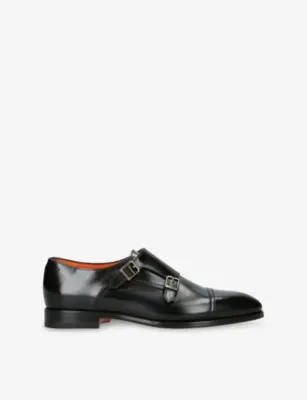 SANTONI Adrian Leather Monk Shoes - EUR 40.5 / 6.5 UK MEN in BLACK – Mens | Loafers