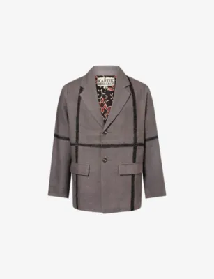 KARTIK RESEARCH Wrinkled Contrast-Embroidered Cotton Jacket in DEEP PURPLE – Mens | Blazers | Formal blazers