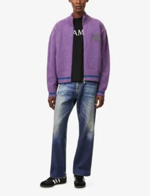 THAMES Logo-Appliqué Zip-Up Wool-Blend Cardigan in PURPLE, additional product view 2
