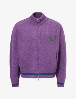 THAMES Logo-Appliqué Zip-Up Wool-Blend Cardigan in PURPLE – Mens | Knitwear | Cardigans