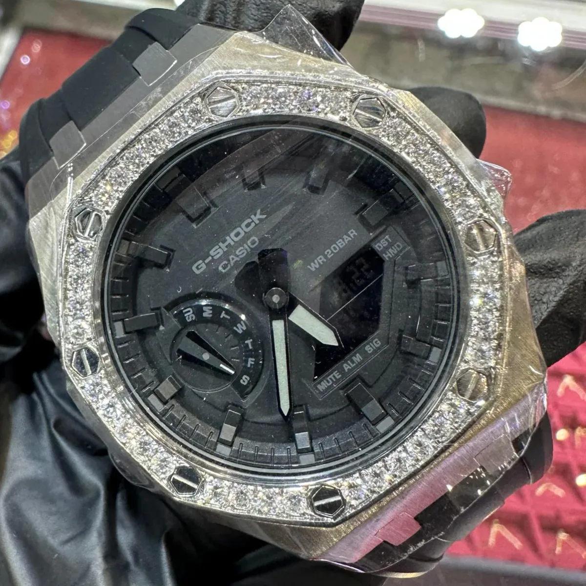 ANKUR - For Him WATCHES 2026 Casio G-Shock "CasiOak" 45.4mm | White Gold Tone Diamond Bezel | Black Dial – Watch