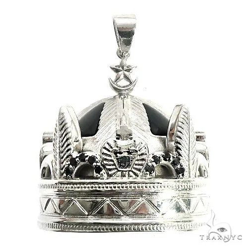 RINA - For Him CUSTOM 14K Gold Custom Made Onyx and Black Diamond Crown Pendant 66653 in Rose Gold – Pendant