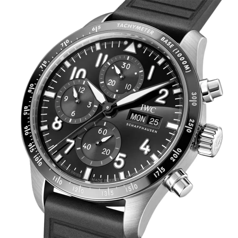 IWC Pilot Performance Chronograph 41mm AMG Mens Watch Black Rubber detail 3