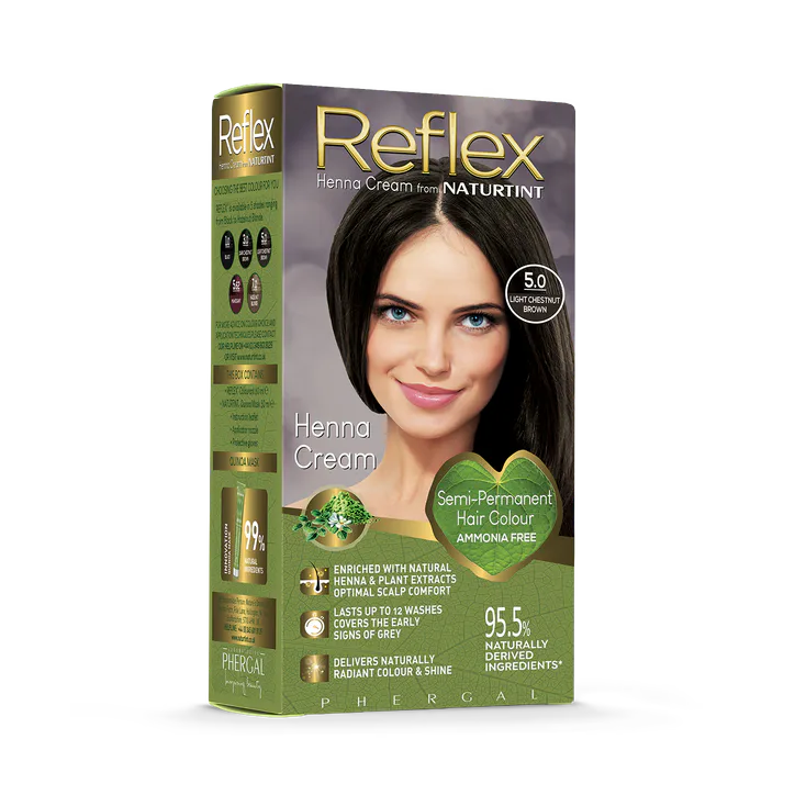 Naturtint Reflex Semi-Permanent Henna Cream Hair Colour 5.0 (Light Chestnut Brown)
