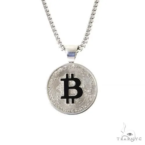 MARYAM - For Him SILVER .925 Silver For Him Spinning Bitcoin Pendant With Franco Chain Set 67384 in 18 Inches – Pendant Set
